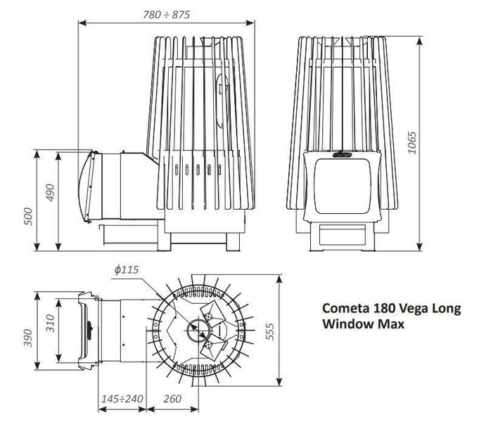 Дровяная печь для бани Grill'D Cometa 180 Vega Long Window Max Grill'D Cometa 180 Vega фото