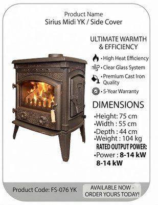 Чавунна піч-камін Flame Stove Sirius Midi з бічними дверцятами Flame Stove Sirius Midi фото