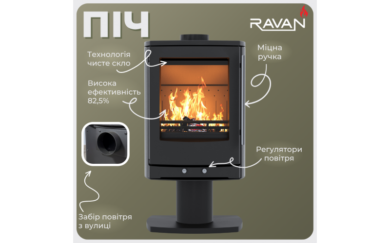 Чавунна піч-камін на дровах  Ravan Krono 8 кВт Ravan Krono  фото