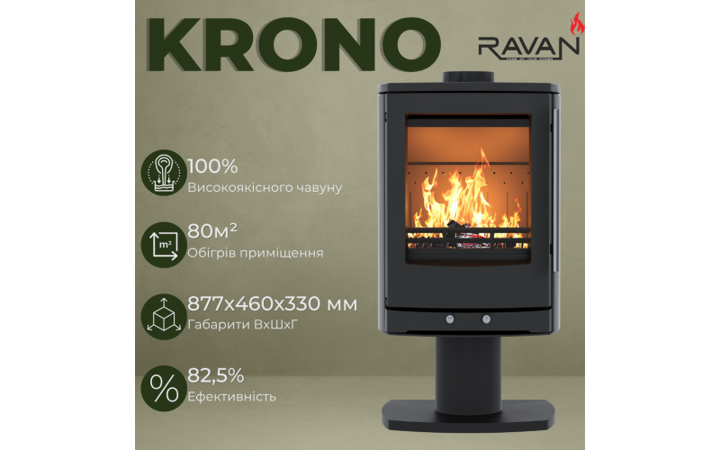 Чавунна піч-камін на дровах  Ravan Krono 8 кВт Ravan Krono  фото
